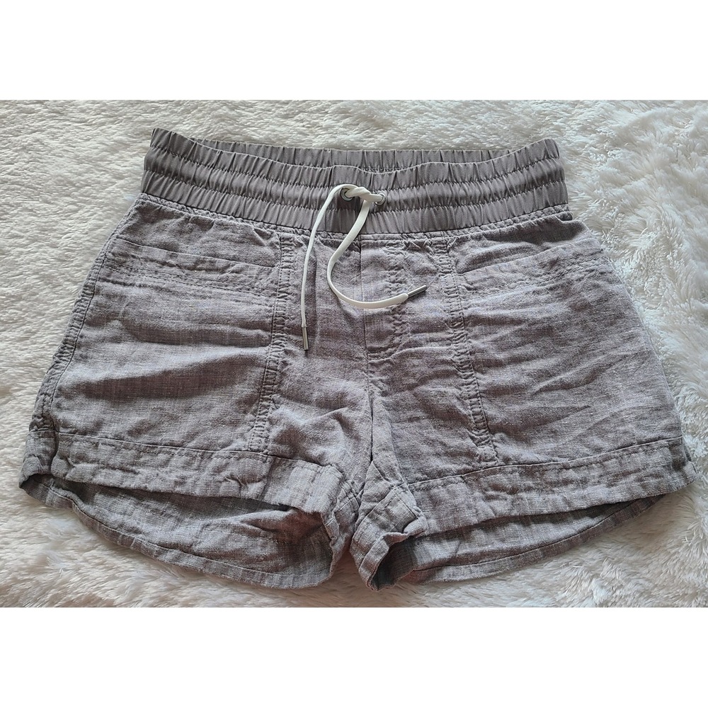 Athleta Cabo Linen Shorts Gray Size 4 Drawstring Elastic Waist Pockets 405722